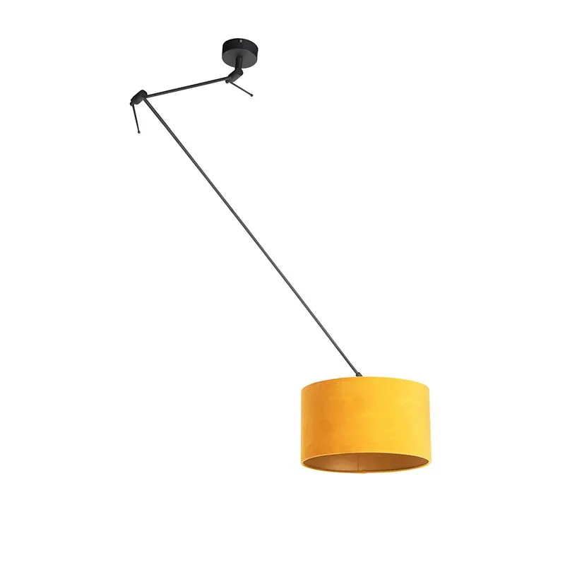 Lampada a sospensione con paralume in velluto ocra con oro 35 cm - Blitz I nero