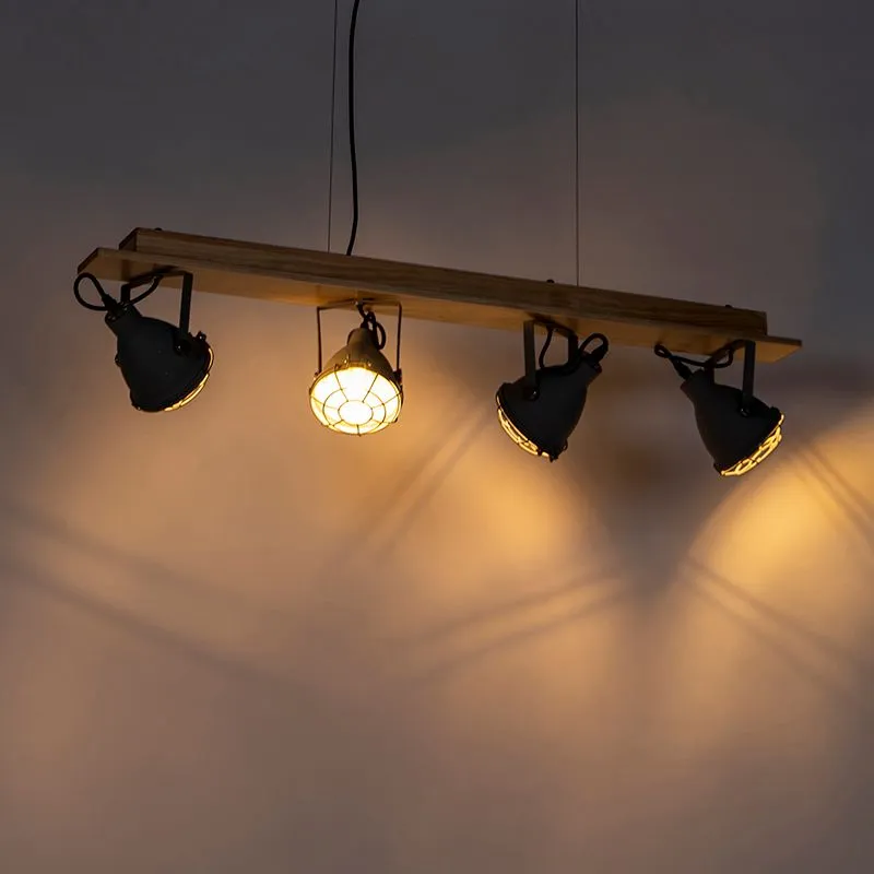 Lampada a sospensione industriale 4-grigio chiaro - Antigo