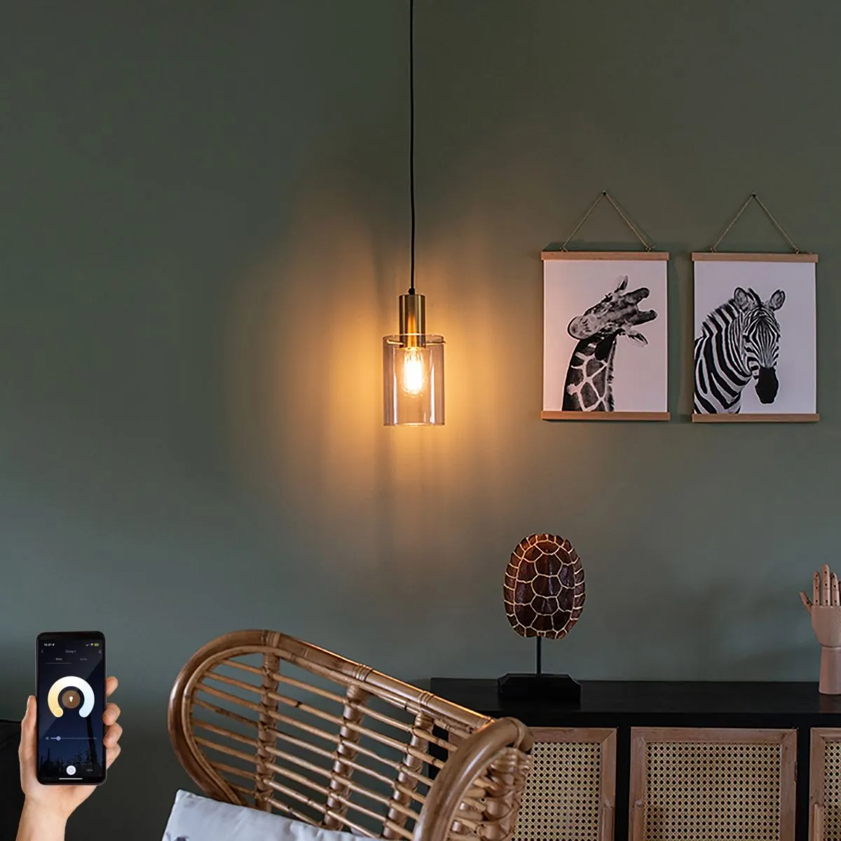 Lampada a sospensione intelligente in ottone con vetro fumé incluso WiFi A60 - Vidra