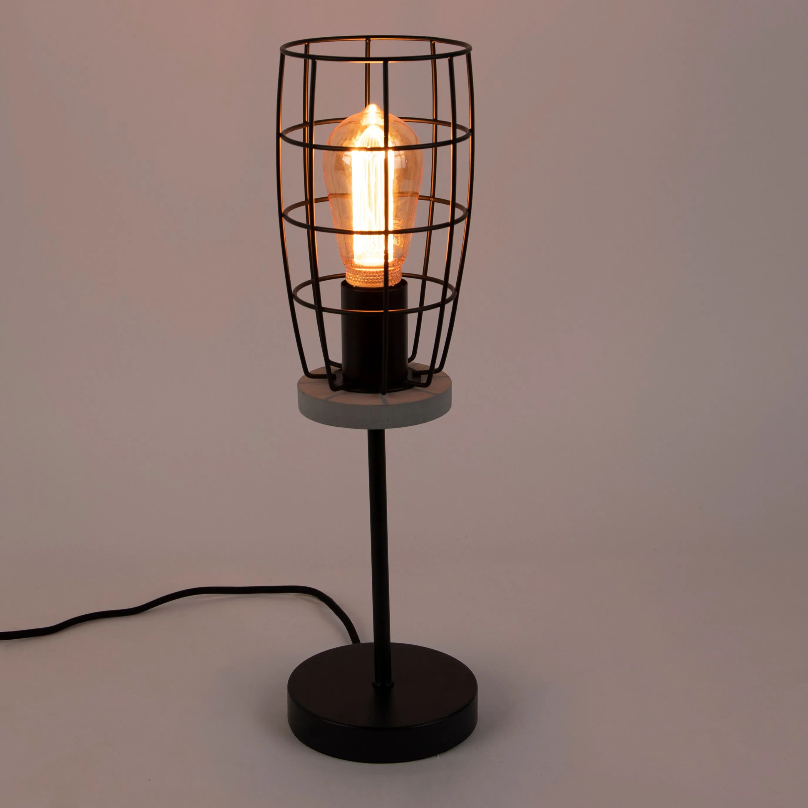 Lampada da tavolo industriale cemento con nero ROHAN