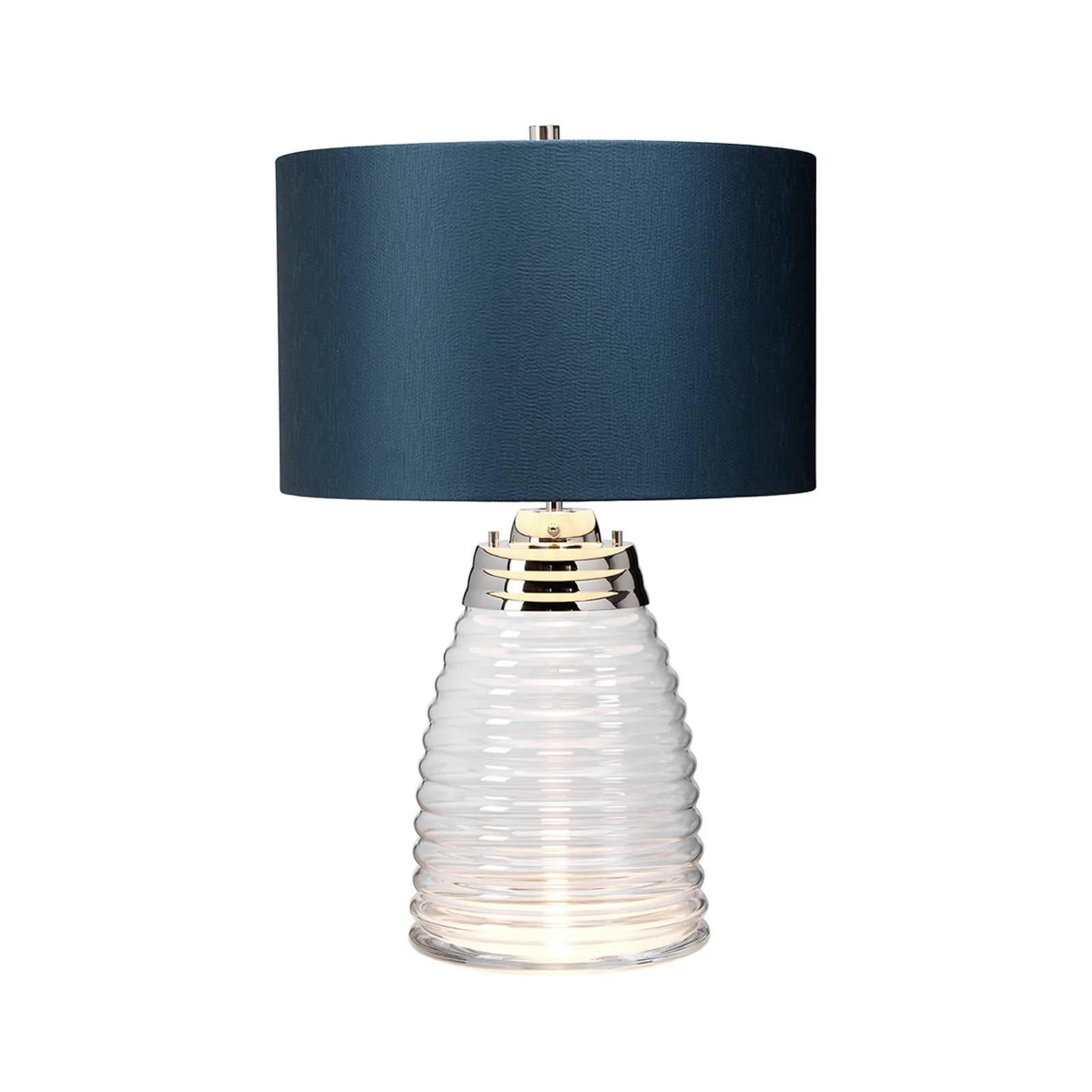 Lampada da tavolo Milne base di vetro paralume blu