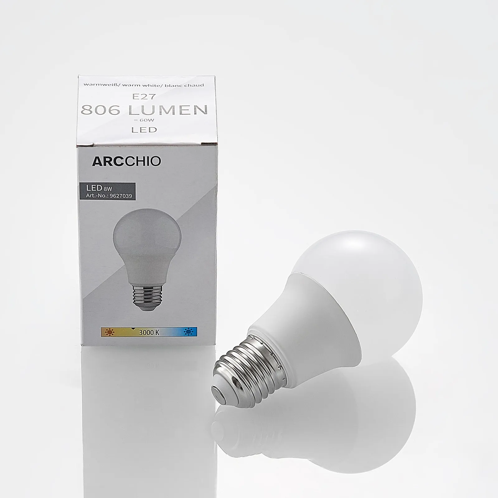 Lampadina LED E27 A60 8W 3.000K opale, set 10x