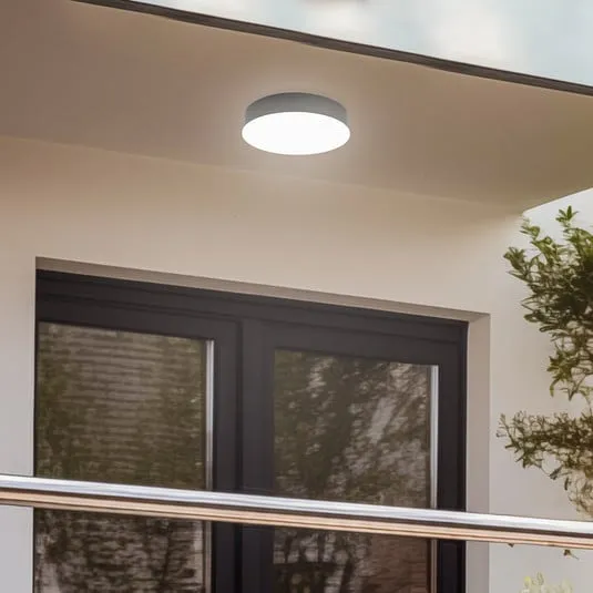 Lindby plafoniera LED da esterni Lahja, grigio grafite, sensore, IP65