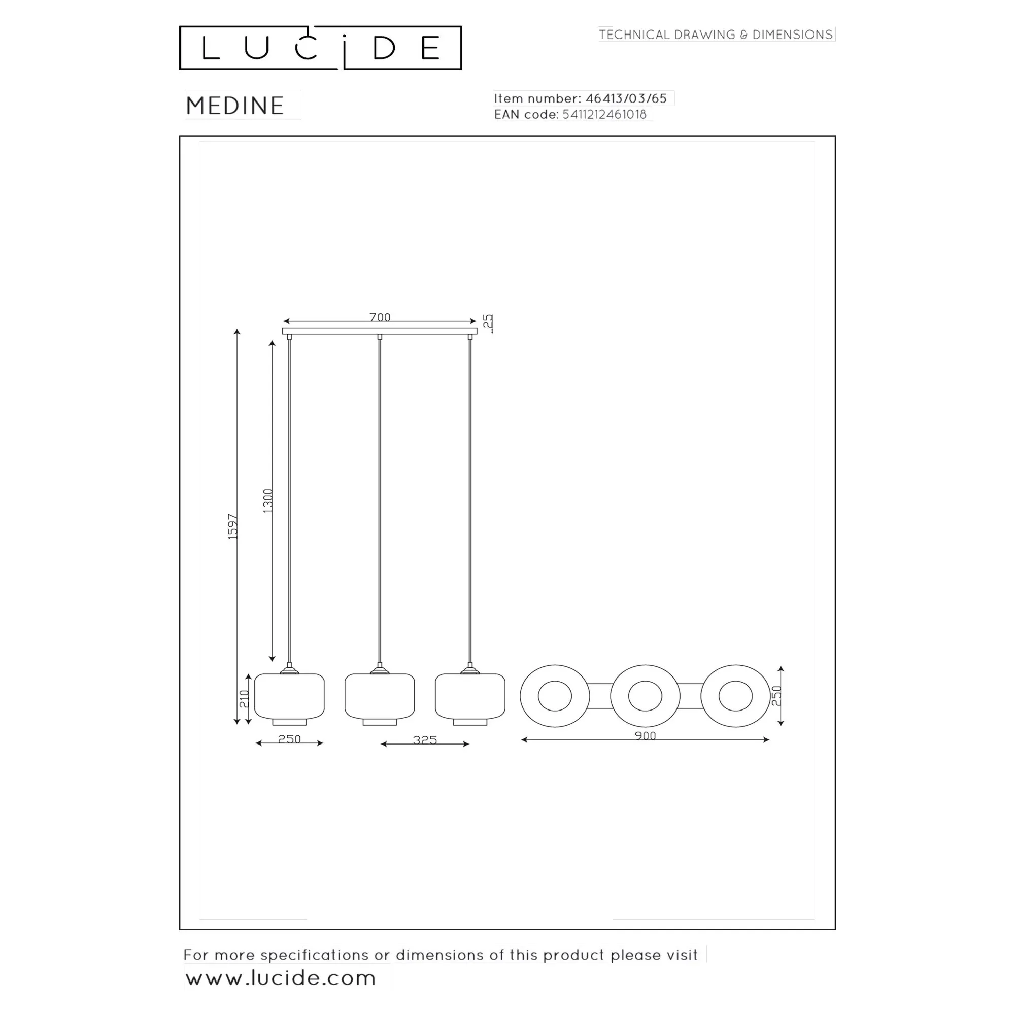 Lucide  Lampada a sospensione con 3 diffusori lineari in vetro dal design moderno Medine - 40W