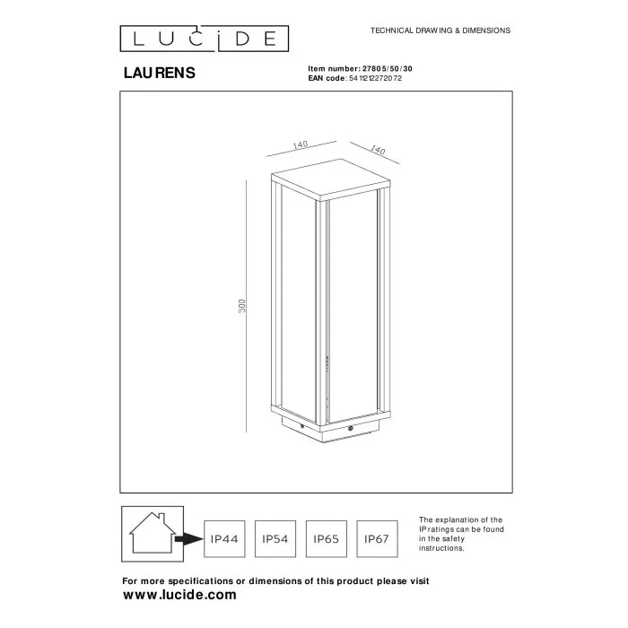 Lucide LAURENS Lampada con piedistallo Nero, 1-Luce