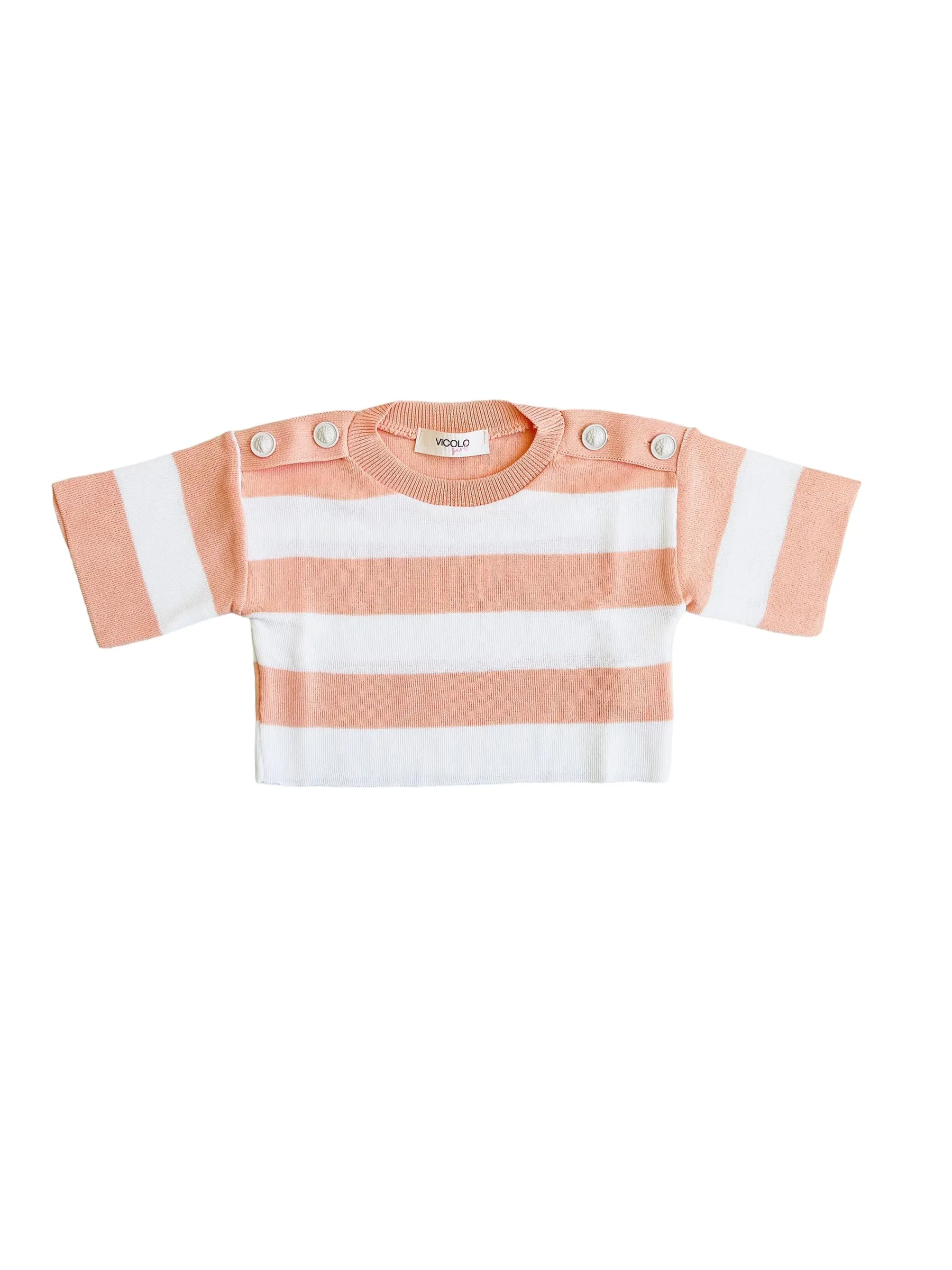 Maglia cropped a righe bianco e pesca per bambina