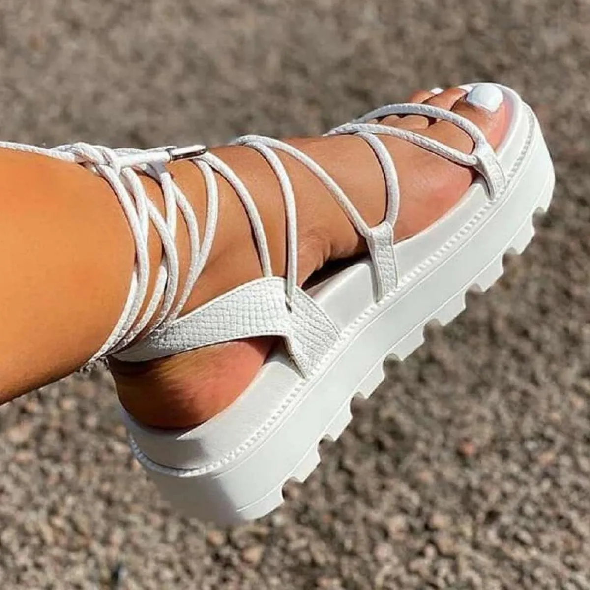 Moda Donna Sandali Gladiatore Scarpe con zeppa da donna Scarpe con plateau stringate femminili Scarpe con cinturino incrociato d