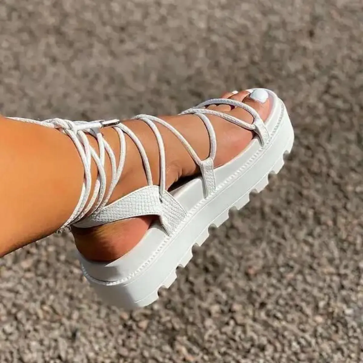 Moda Donna Sandali Gladiatore Scarpe con zeppa da donna Scarpe con plateau stringate femminili Scarpe con cinturino incrociato d