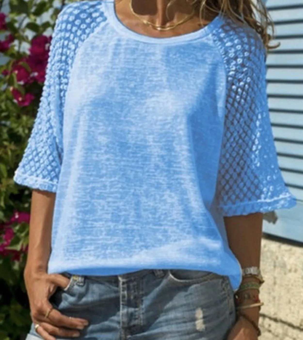 O Collo Mezza Manica Moda T Shirt Femminile delle Donne Magliette Magliette E Camicette Casual Estate Delle Donne Magliette Alle