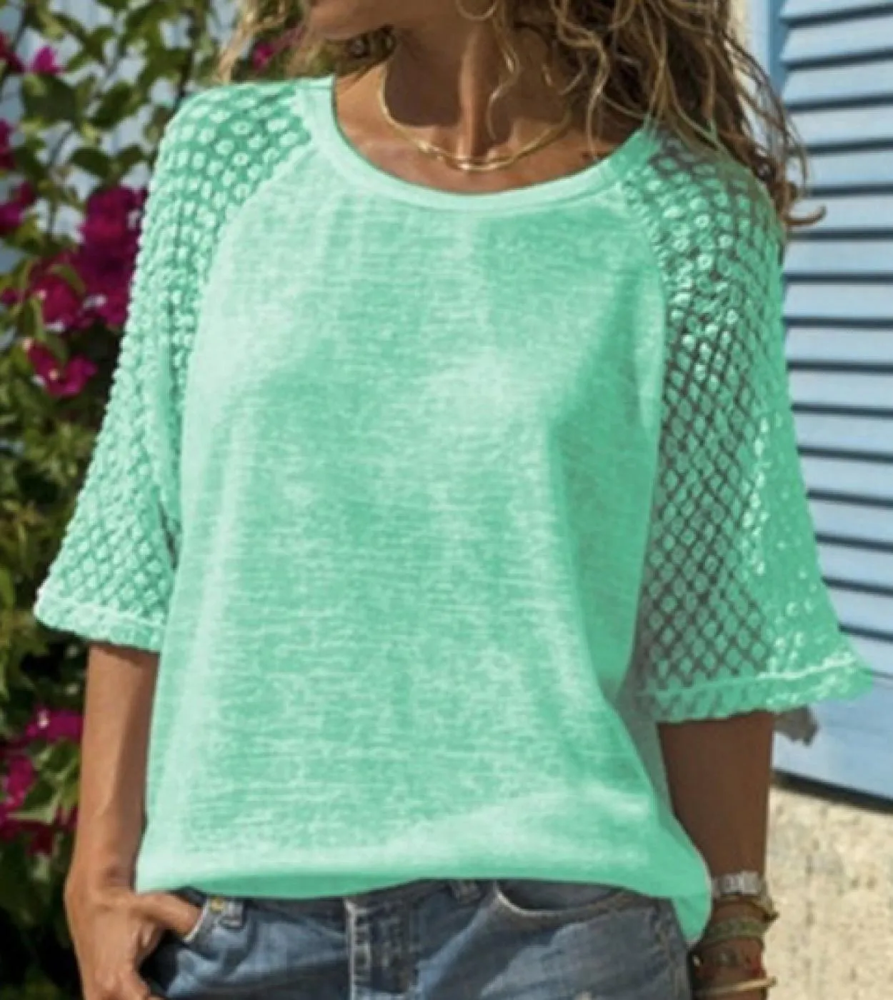 O Collo Mezza Manica Moda T Shirt Femminile delle Donne Magliette Magliette E Camicette Casual Estate Delle Donne Magliette Alle