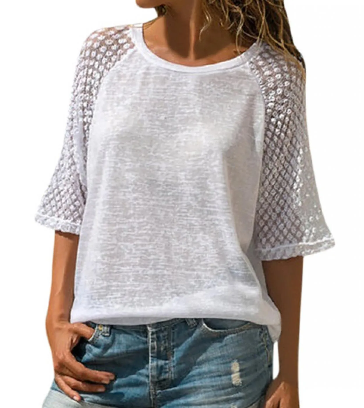 O Collo Mezza Manica Moda T Shirt Femminile delle Donne Magliette Magliette E Camicette Casual Estate Delle Donne Magliette Alle