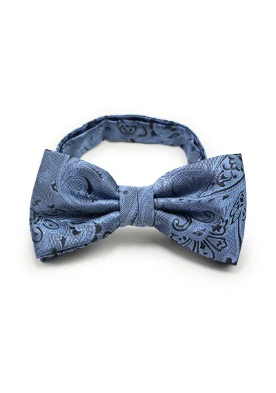 Papillon da uomo con fazzoletto da taschino modello Paisley blu acciaio