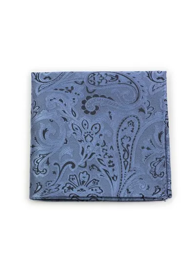 Papillon da uomo con fazzoletto da taschino modello Paisley blu acciaio
