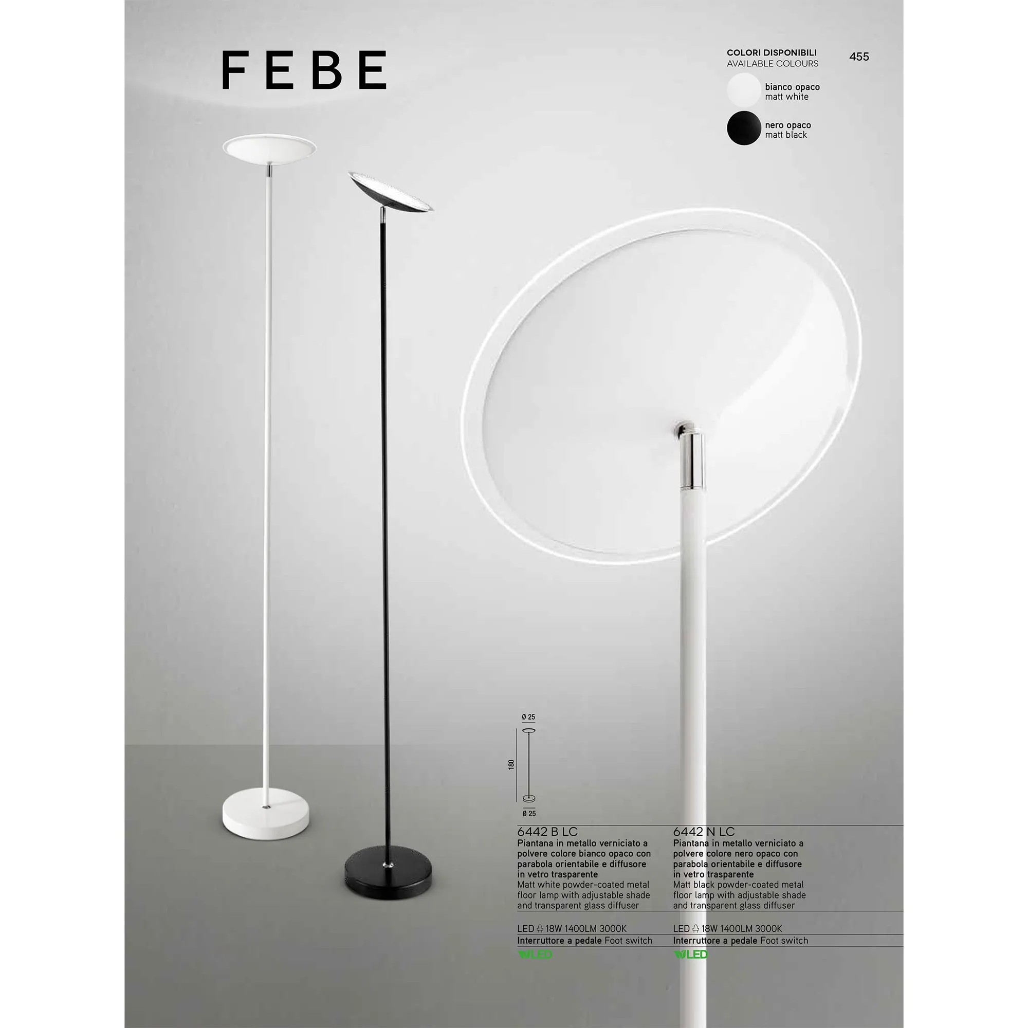 Perenz  Piantana a LED con struttura in metallo e paralume orientabile design moderno Febe - 18W - 3000k Luce Calda