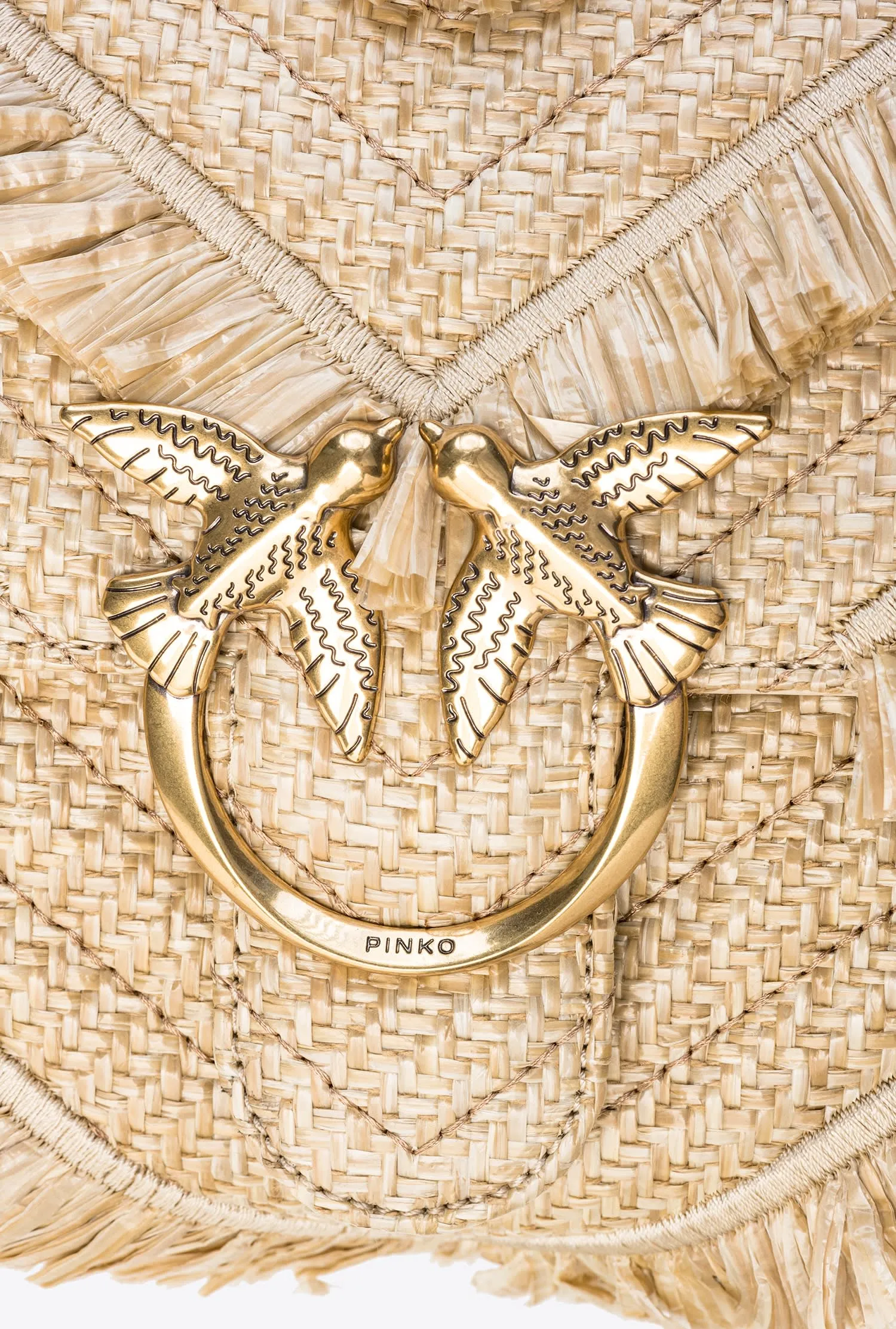Pinko Lady Love Bag Puff Fringe Chevron / Beige