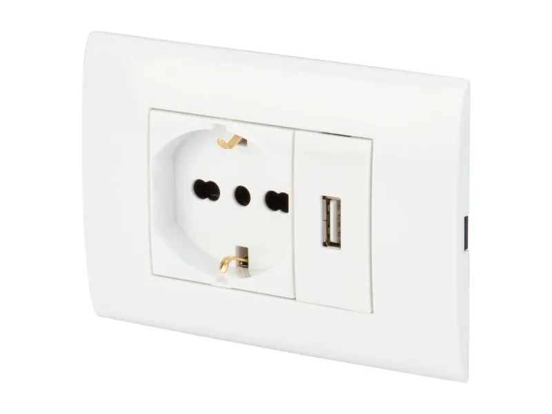 Placca premontata con frutto 10/16 a+presa usb bianco