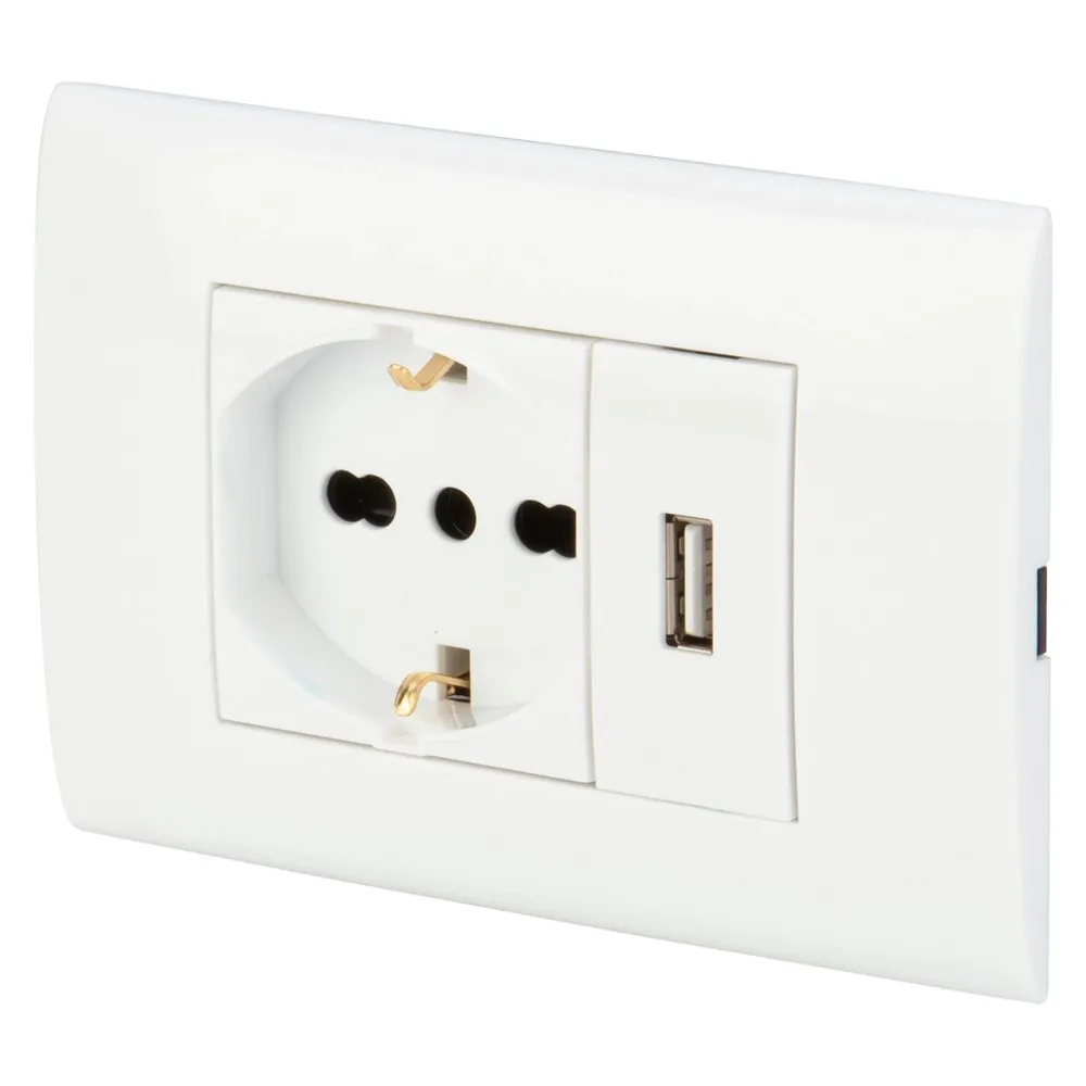 Placca premontata con frutto 10/16 a+presa usb bianco