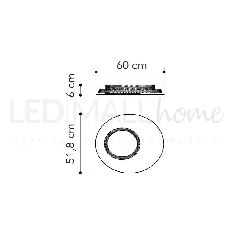 Plafoniera Led in vetro con funzione cct 51,8X60X6 CM