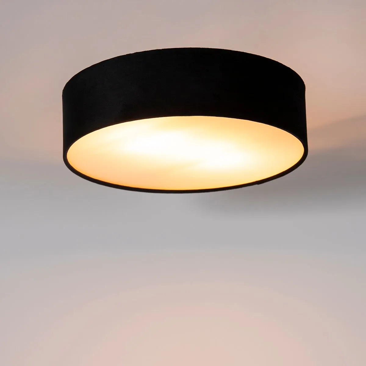 Plafoniera nera 40 cm con interno dorato - Tamburo