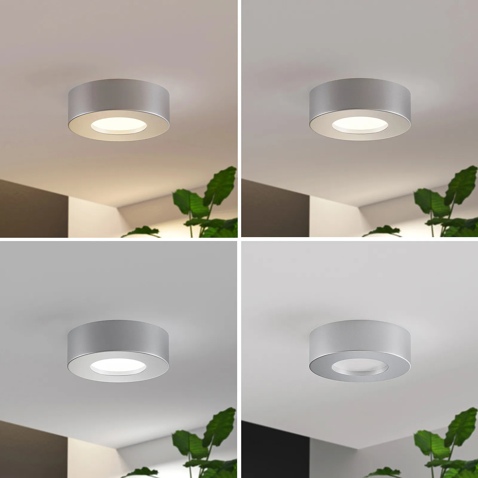 Prios Plafoniera LED Edwina, argento, 12 cm, set di 2