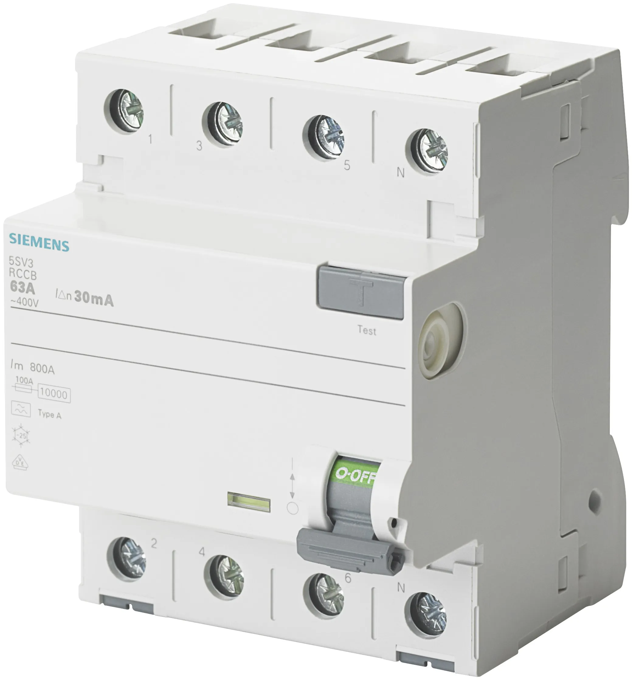 RCCB Siemens 5SV3, 4P, 40A, sensibilità 300mA, Tipo A