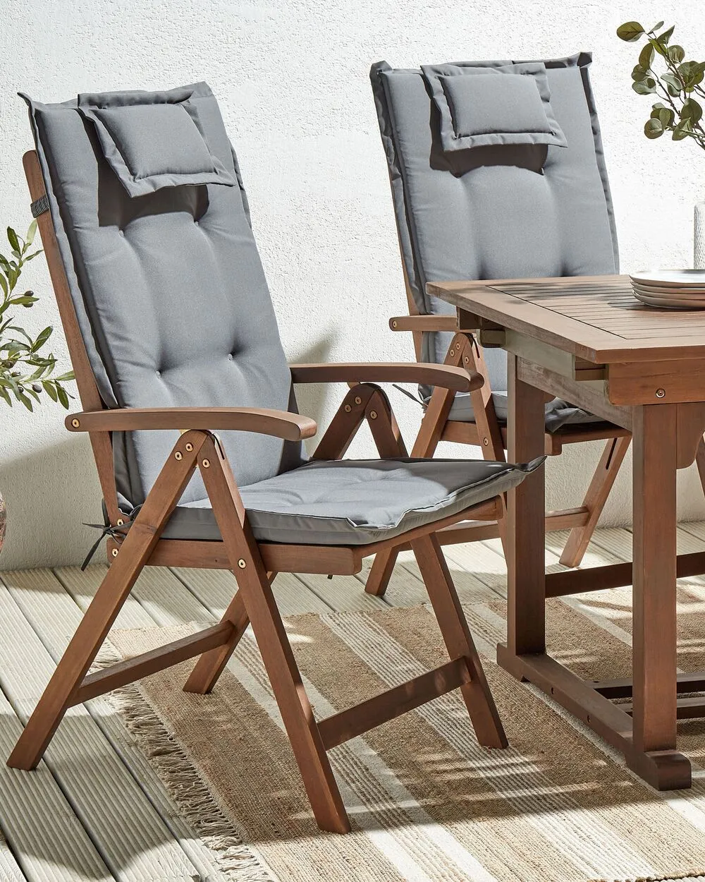 Set of 2 Garden Chairs with Cushions AMANTEA Acacia Wood Grey