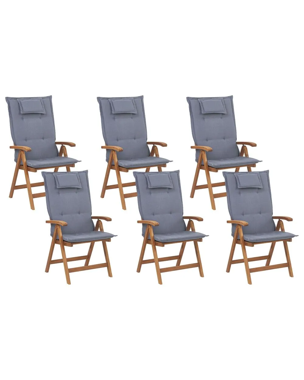 Set of 6 Garden Chairs with Cushions JAVA Acacia Wood Blue