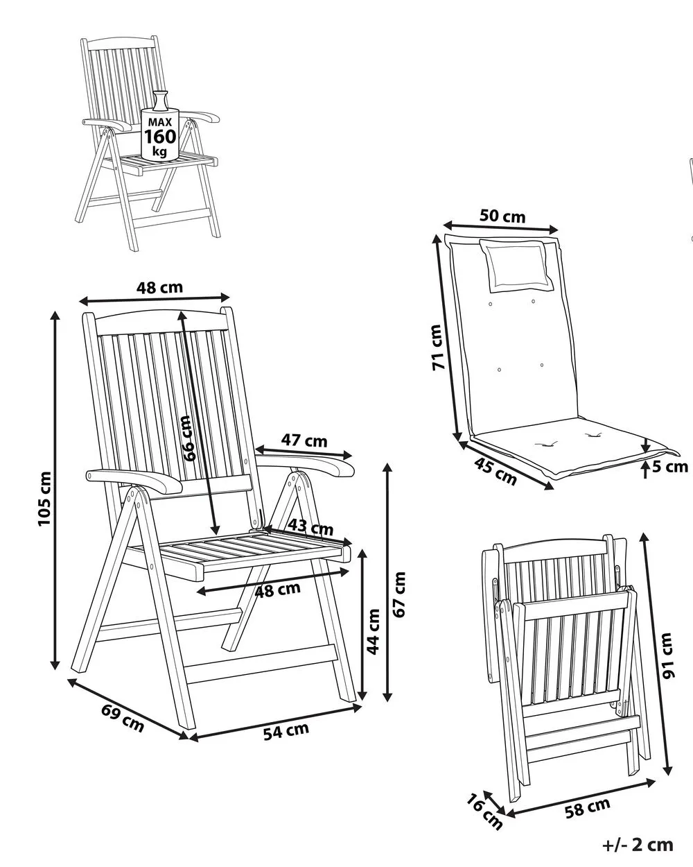 Set of 6 Garden Chairs with Cushions JAVA Acacia Wood Blue