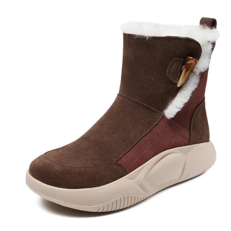 Stivali da neve con pelo casual in pelle retrò da donna