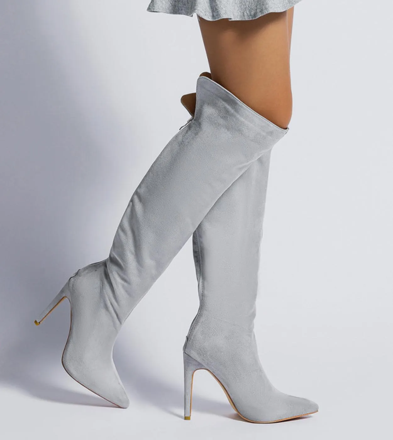 Stivali sopra il ginocchio da donna in pelle scamosciata sintetica alla moda Stivali alti alla coscia neri con cerniera femminil