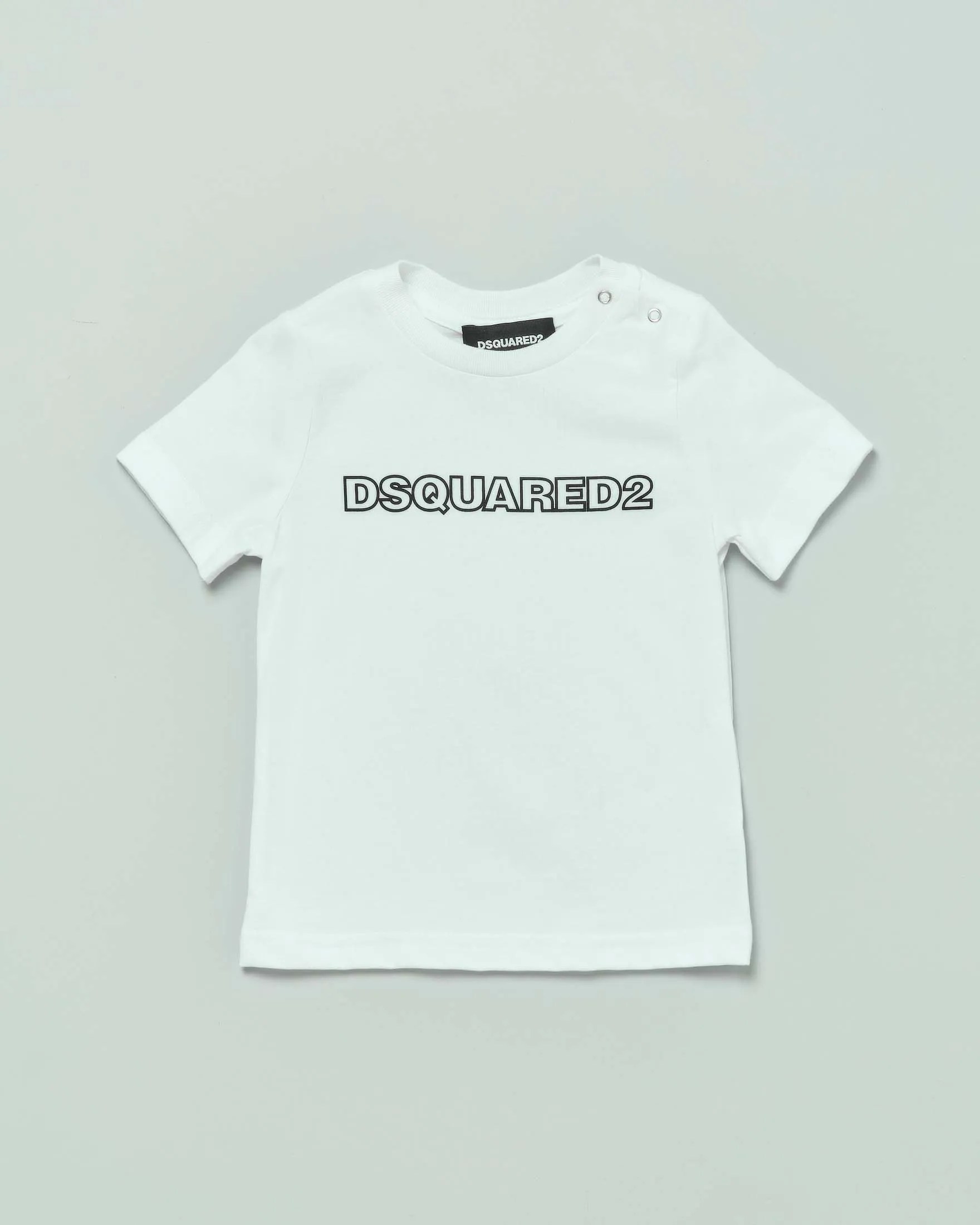 T-shirt bianca in cotone a mezza manica con stampa logo nera 12-36 mesi