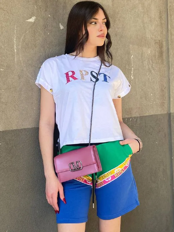 T-shirt mezza manica basic lettere multicolor