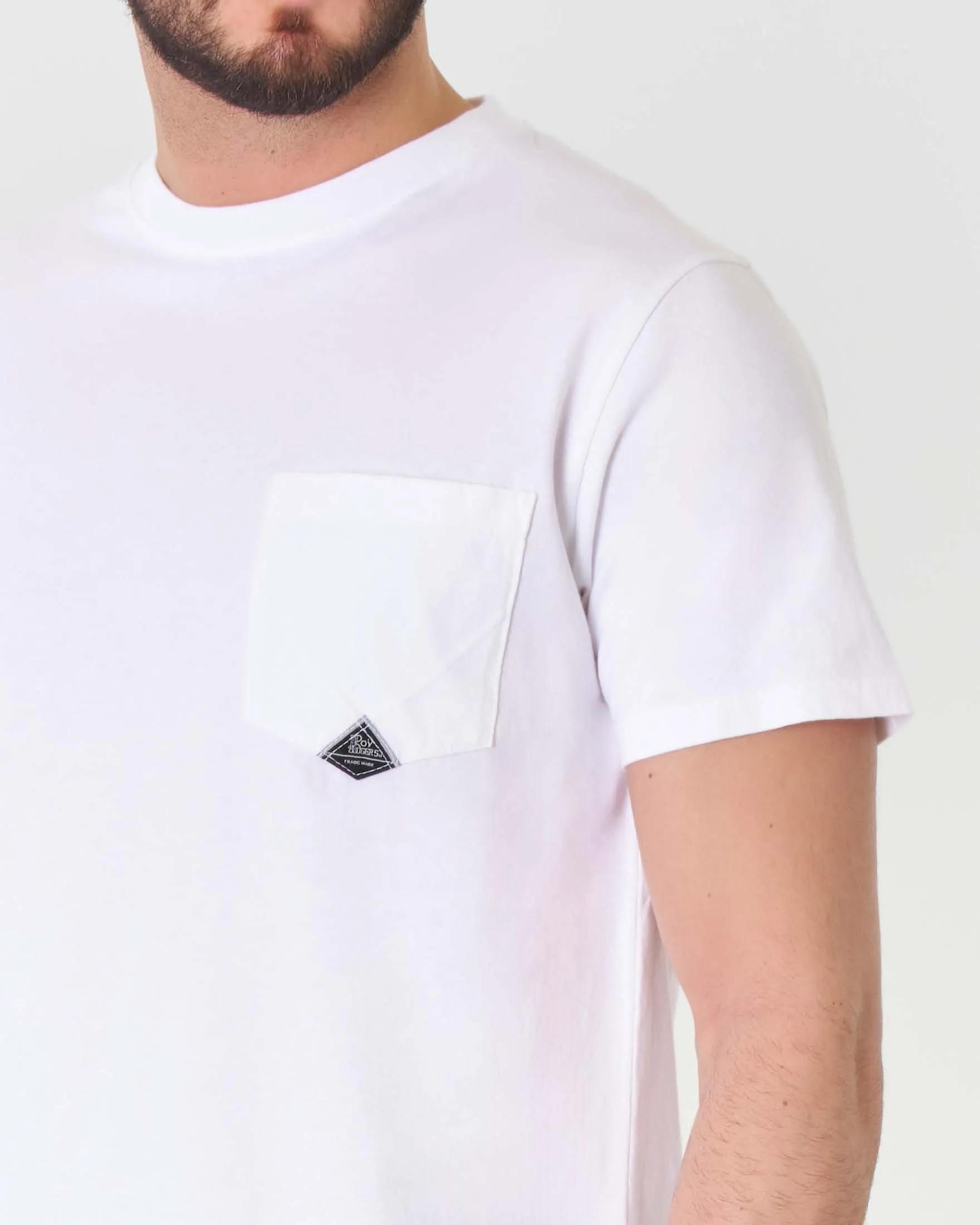 T-shirt mezza manica bianca in puro cotone con taschino applicato sul petto