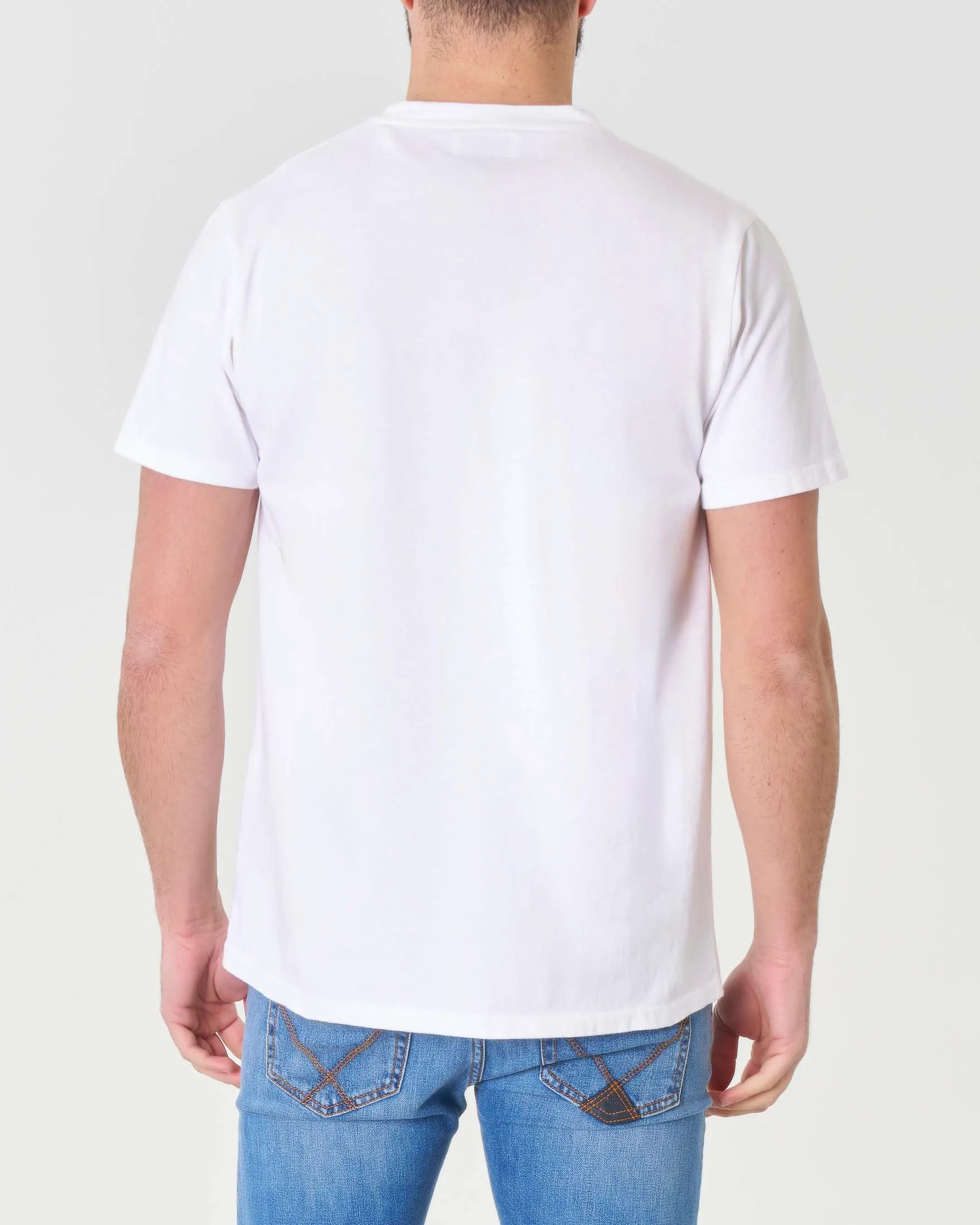 T-shirt mezza manica bianca in puro cotone con taschino applicato sul petto