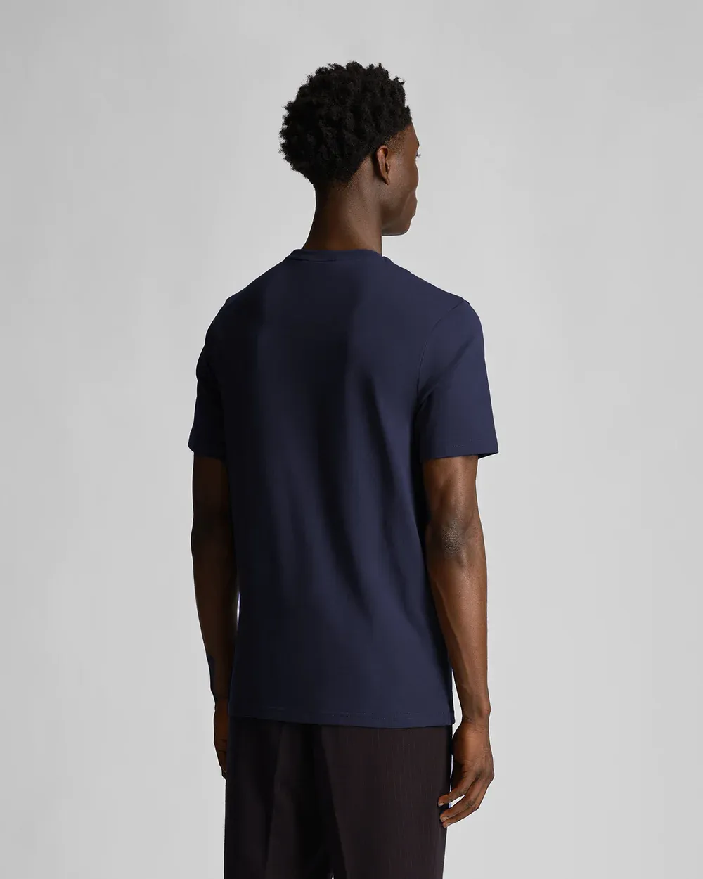 T-shirt mezza manica blu in cotone con logo aquila tono su tono ricamata sul petto