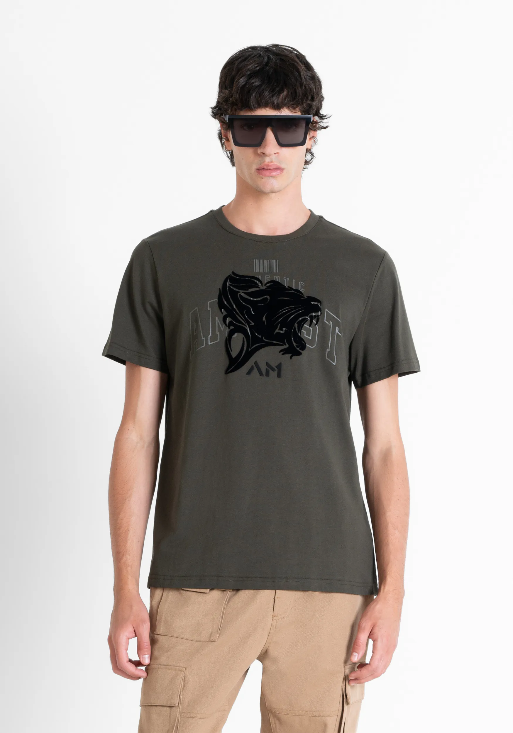 T-SHIRT REGULAR FIT IN JERSEY DI COTONE E STAMPA EFFETTO SPONGE