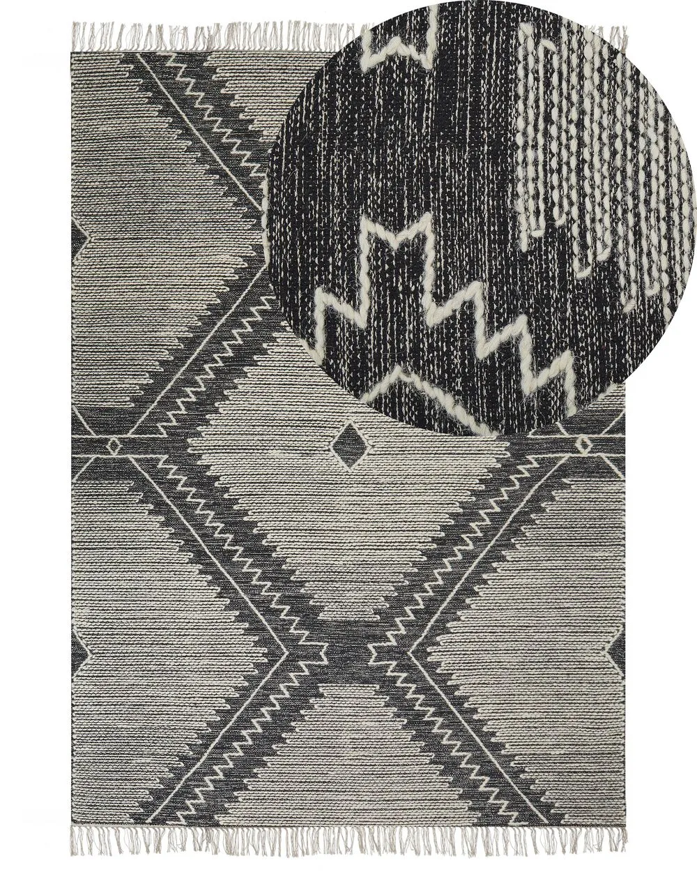 Tappeto cotone nero e bianco sporco 160 x 230 cm ARBAA