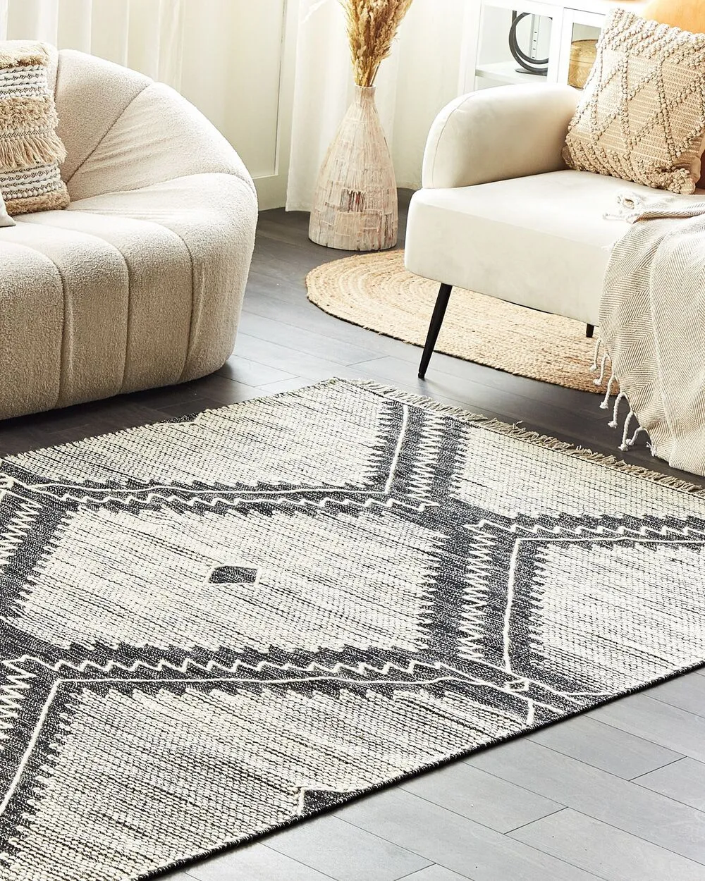 Tappeto cotone nero e bianco sporco 160 x 230 cm ARBAA