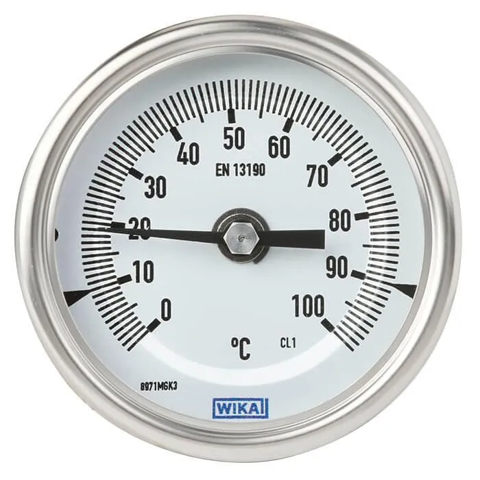 Termometro a quadrante WIKA, 0 → 100 °C Classe 1 secondo EN 13190, Ø quadrante 100mm, Quadrante