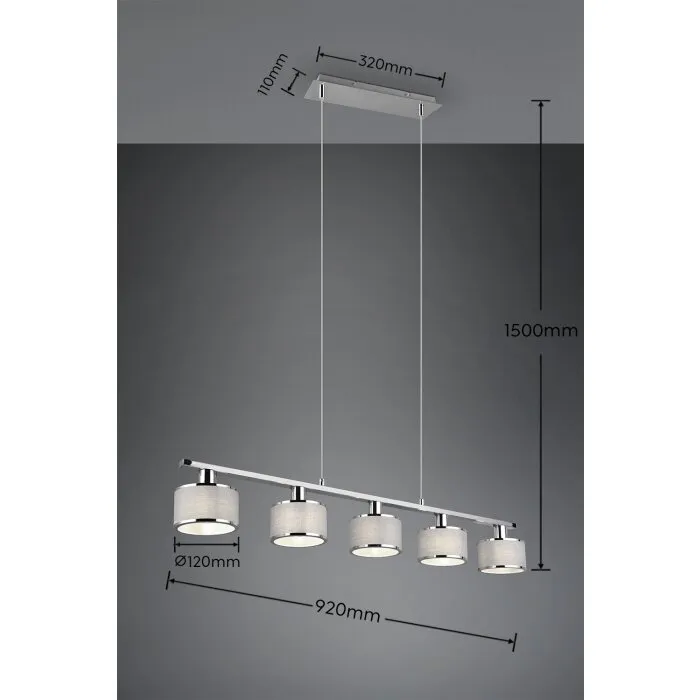 Trio KAPRUN Lampada a Sospensione Cromo, 5-Luci