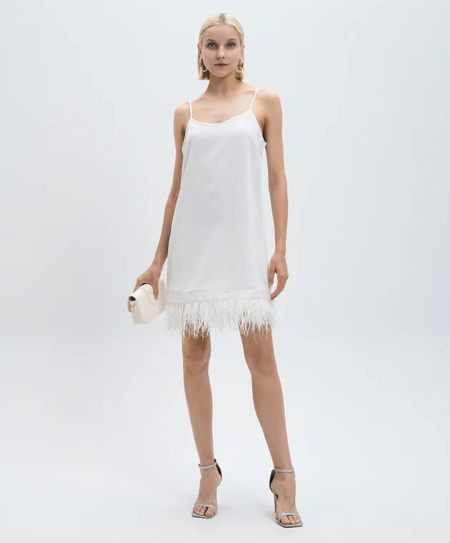 Twinset Miniabito bianco con piume di struzzo 242TP2690