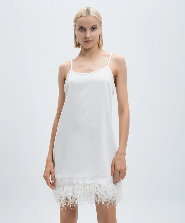 Twinset Miniabito bianco con piume di struzzo 242TP2690