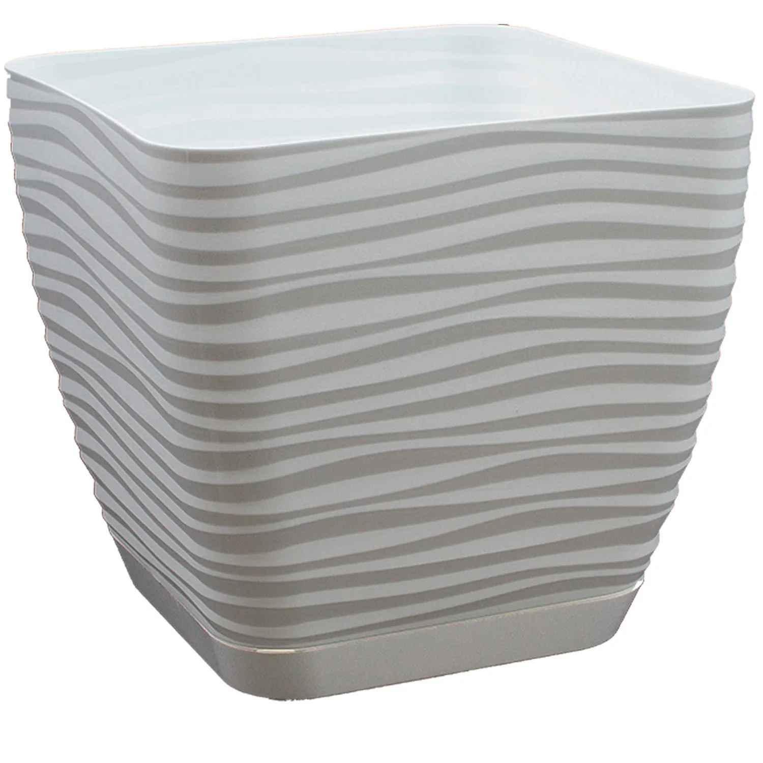 Vaso per piante Sahara in plastica con sottovaso 14x15x15 cm bianco