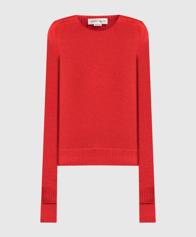 Victoria Beckham Maglia rossa in cashmere con ricamo logo 1324KJU005589A