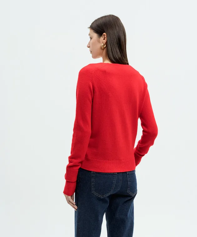 Victoria Beckham Maglia rossa in cashmere con ricamo logo 1324KJU005589A