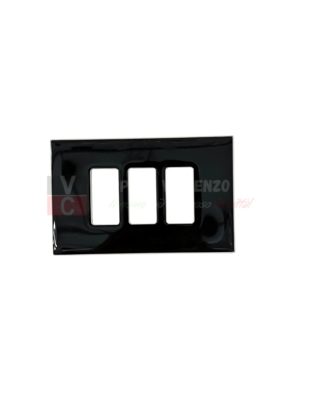 Vimar 8637/B/15 Serie 24 Placca Nero Lucido 3 Posti per Serie 8000, MADE IN ITALY