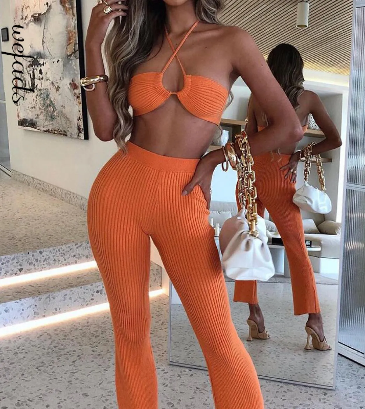 Wefads Tuta da donna in due pezzi con coulisse e scollo allamericana Abito casual stile club party in set di abiti estivi