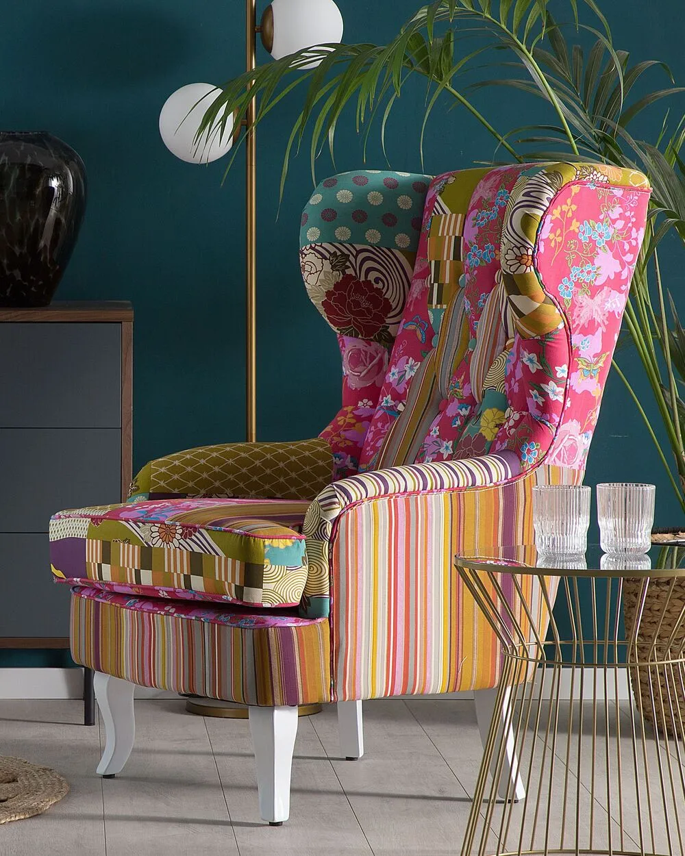 Wingback Chair MOLDE Fabric Fuchsia Pink