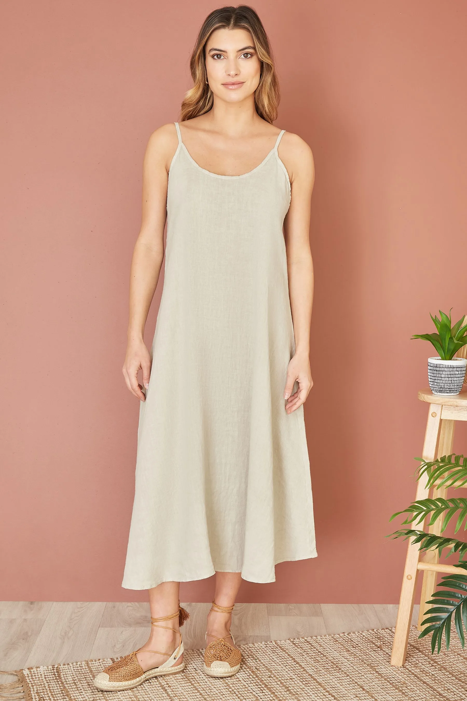 Yumi Relaxed Fit Italian 100% Linen Midi Sundress    
