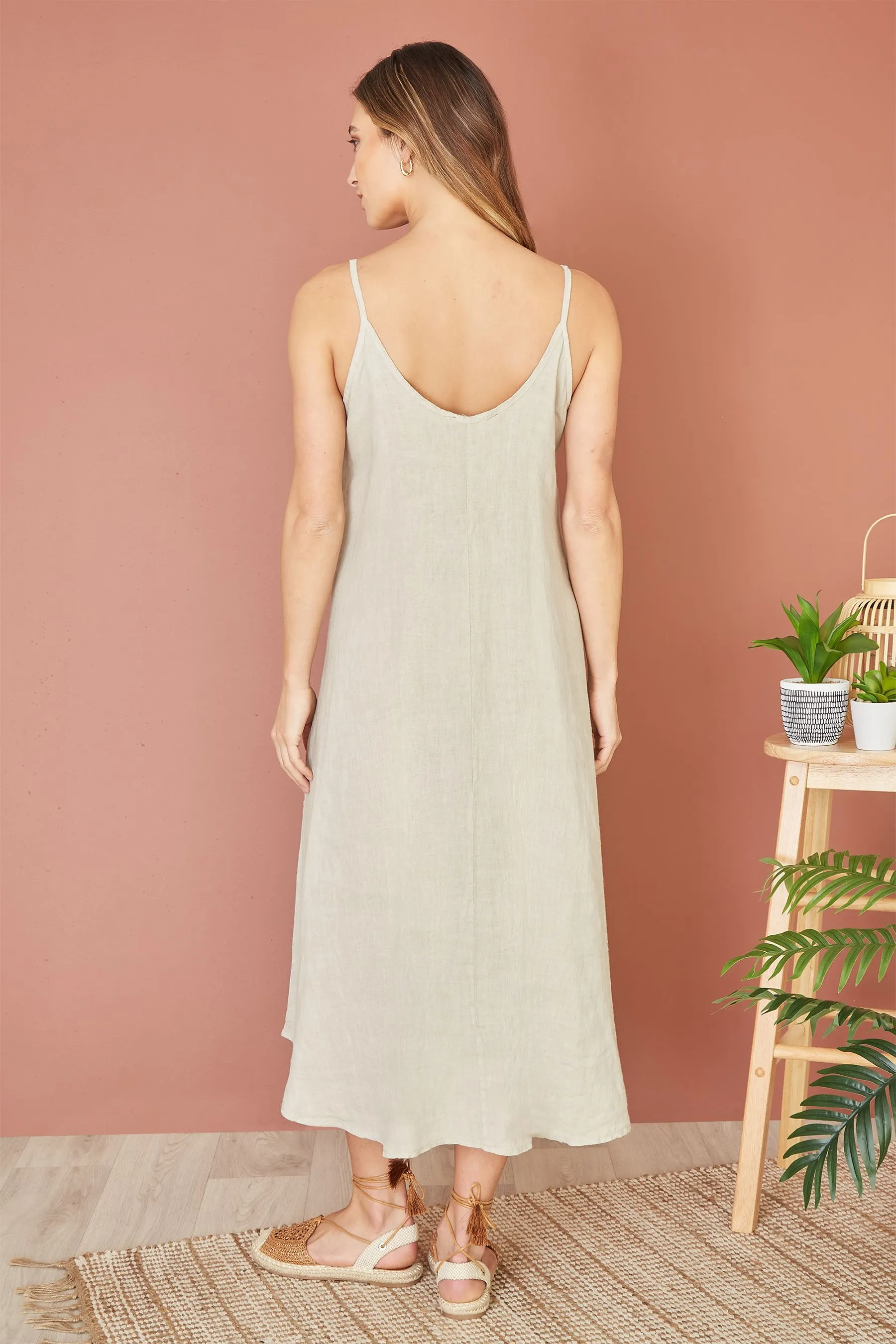 Yumi Relaxed Fit Italian 100% Linen Midi Sundress    